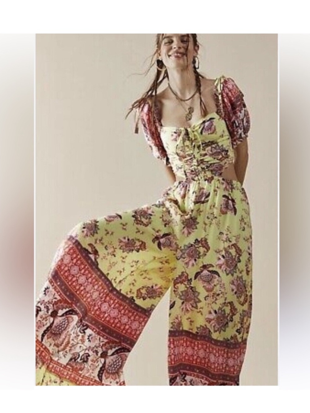 Free People Yellow Floral jumpsuit
